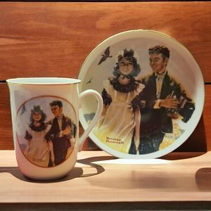 Vtg Mug & Plate Gold Trimmed Norman Rockwell IMM